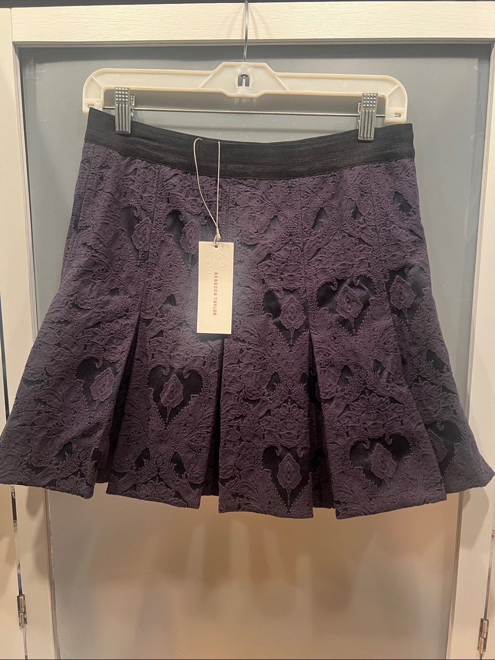 Rebecca Taylor navy black? See description pleated textured skirt 4 nwt $295
